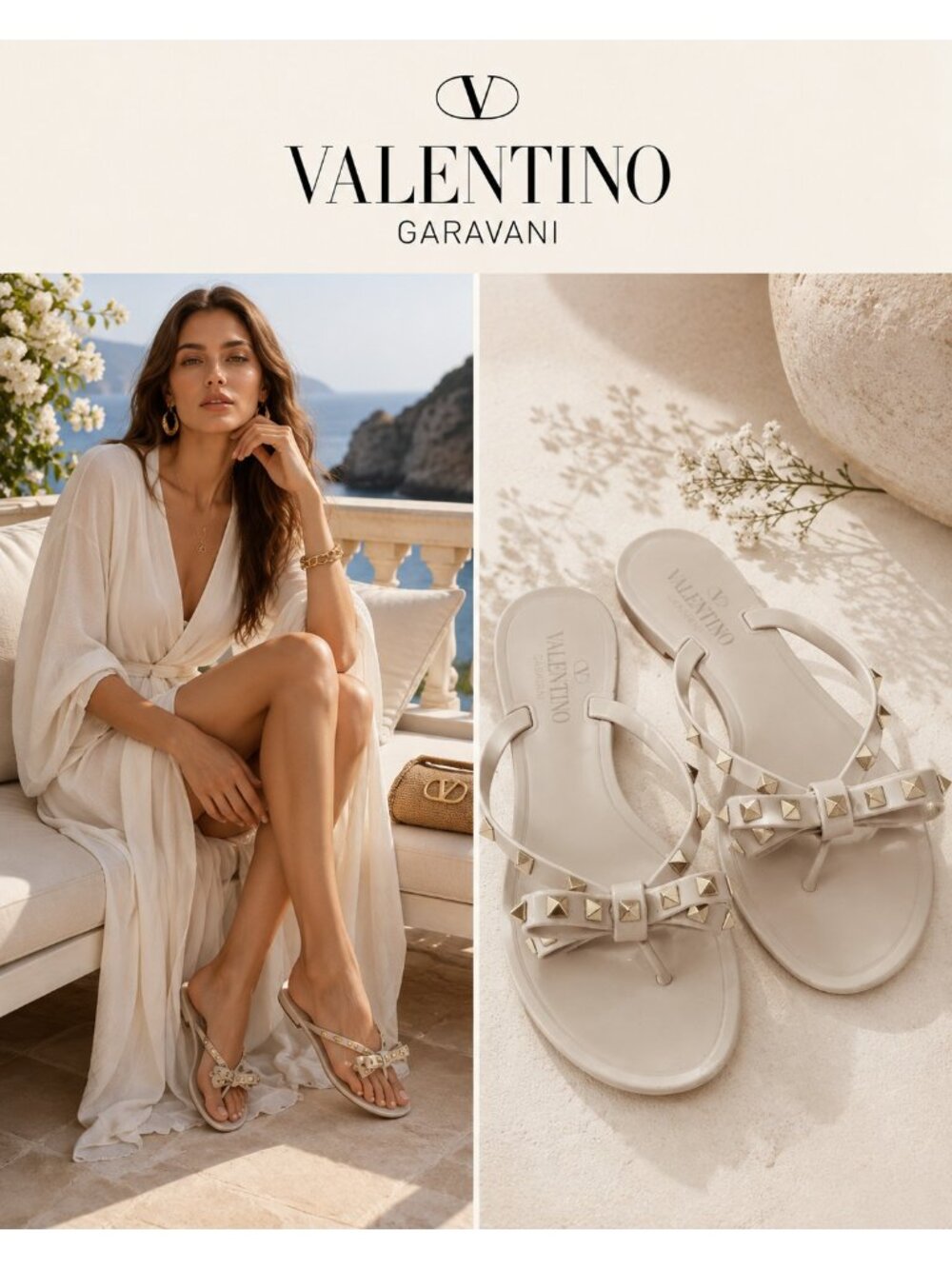 Valentino Garavani Rockstud Bow Jelly Sandals Nude Gold Studs EU 38 Italy